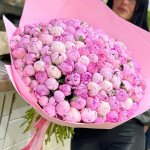 Огромный букет 151 розовый пион в упаковке Огромный букет 151 розовый пион в упаковке