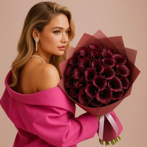 31 бордовая калла в букете с оформлением